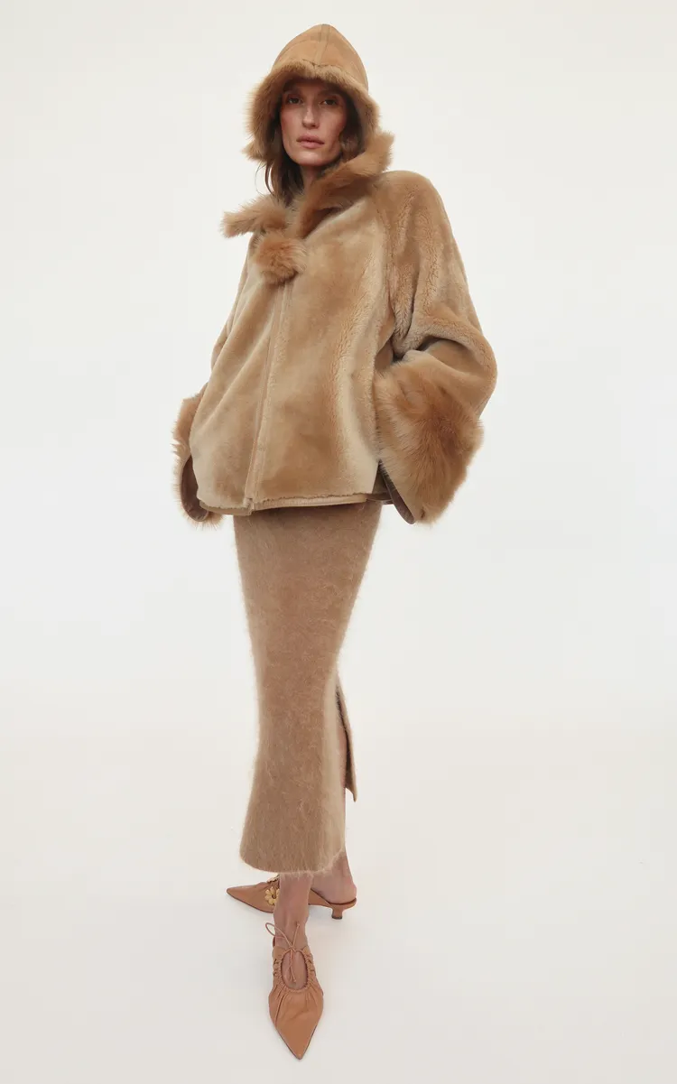 Malene Birger Fur-Trimmed Shearling Coat