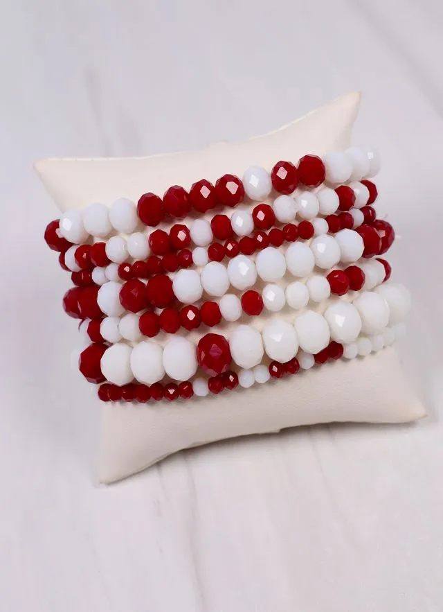 Pryce Glass Bead Bracelet Set BURGUNDY WHITE