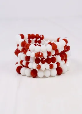 Pryce Glass Bead Bracelet Set BURGUNDY WHITE