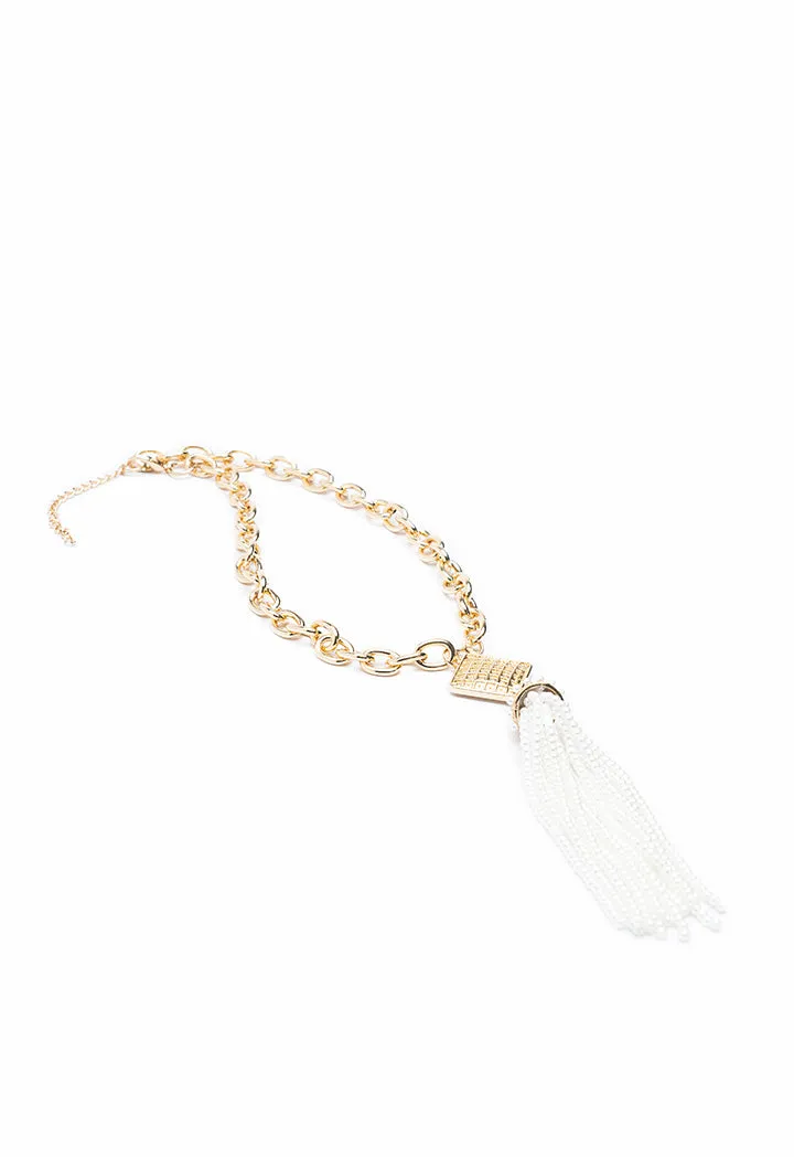 Gold Chain Beaded Tassel Necklace