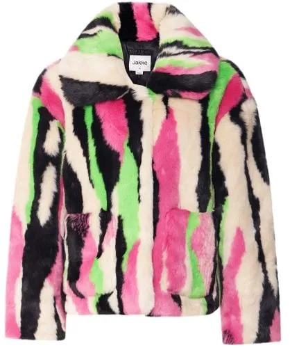 Jakke Traci Multi Stripe Faux Fur Coat