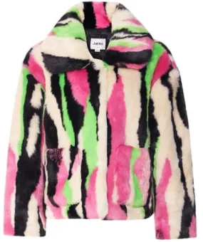 Jakke Traci Multi Stripe Faux Fur Coat