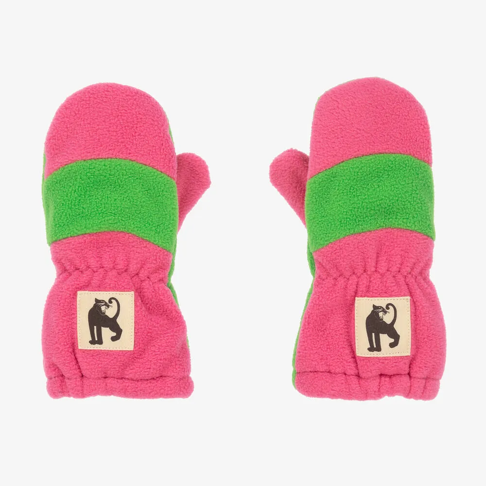 Kids' Green & Pink Fleece Mittens