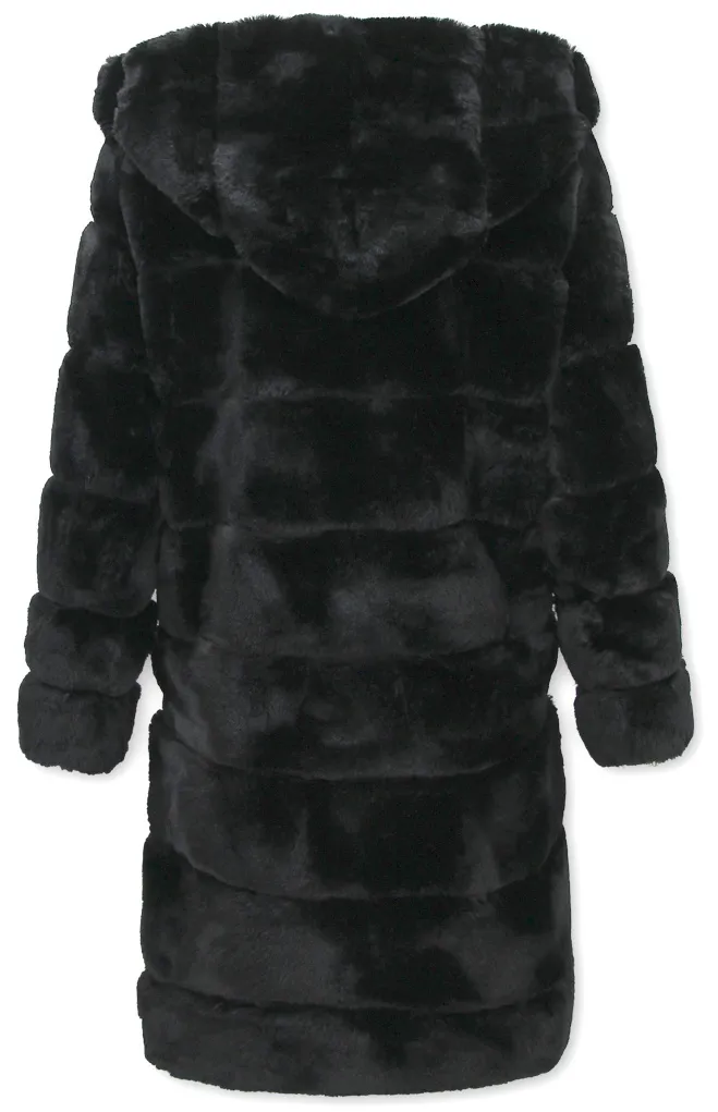 ladies black hooded faux fur coat