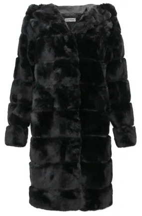 ladies black hooded faux fur coat