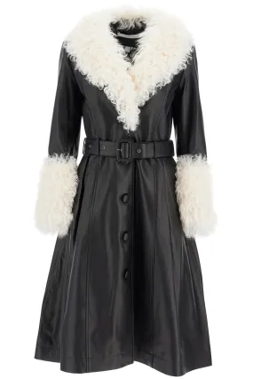 Leather and Shearling Long Coat in Black/Coud by foxy (36028)