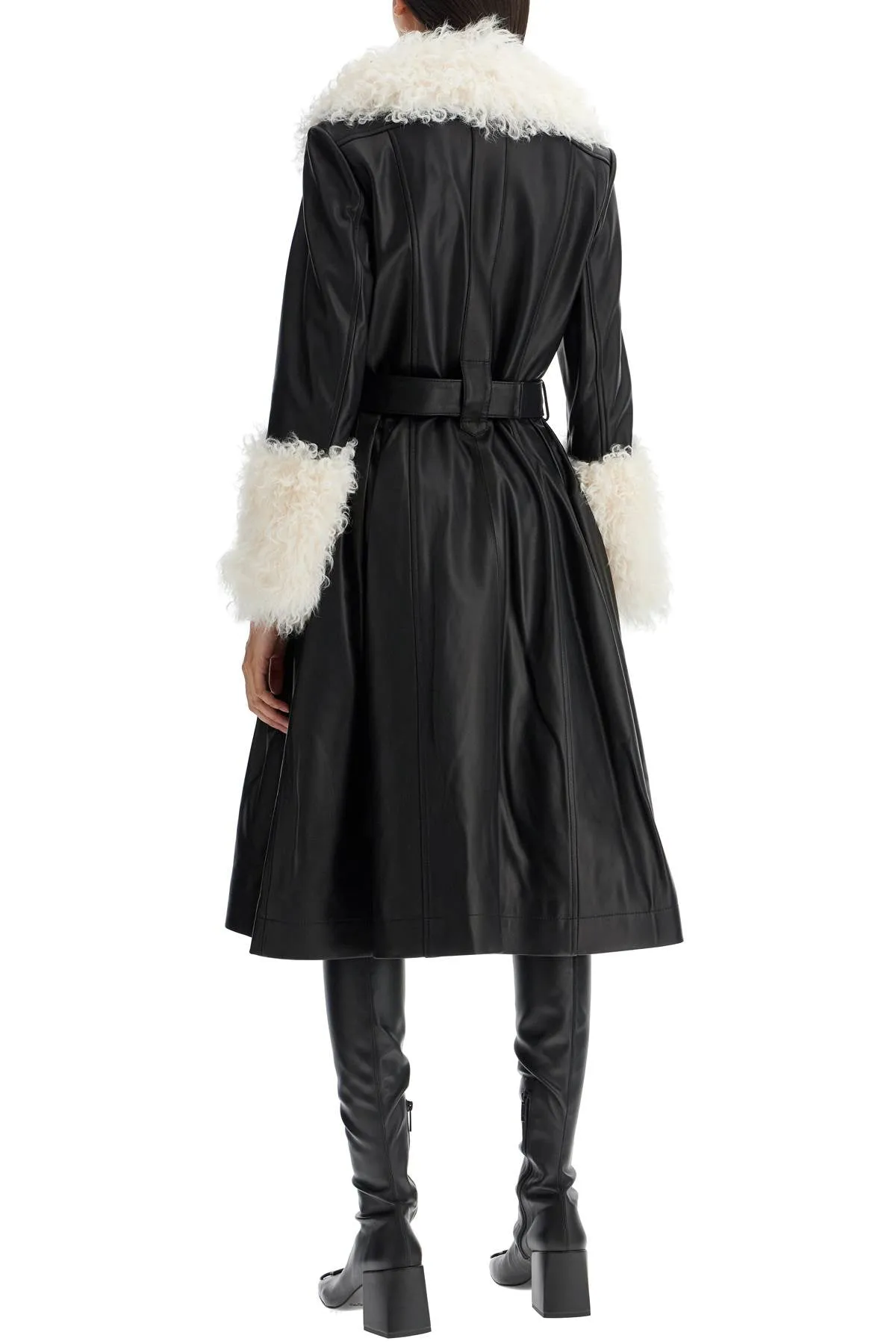 Leather and Shearling Long Coat in Black/Coud by foxy (36028)