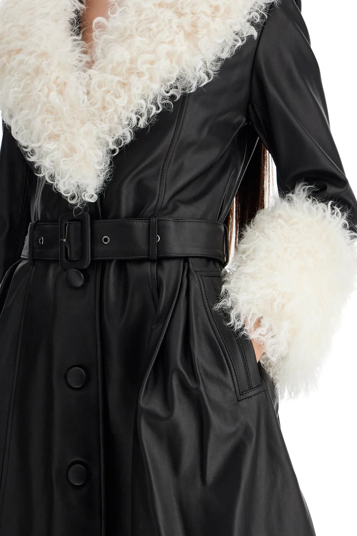 Leather and Shearling Long Coat in Black/Coud by foxy (36028)