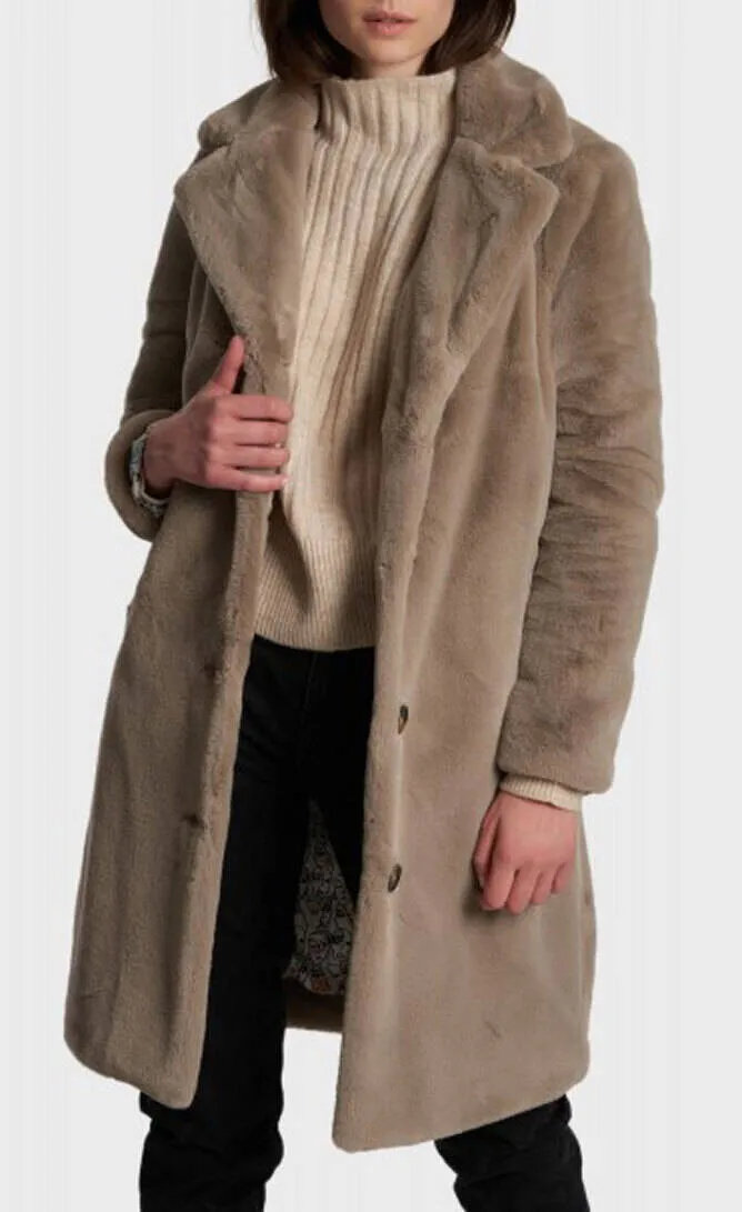 Long Dark Beige Faux Shearling Coat 64292