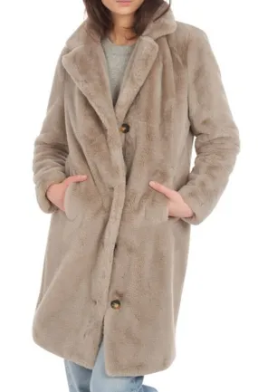 Long Dark Beige Faux Shearling Coat 64292