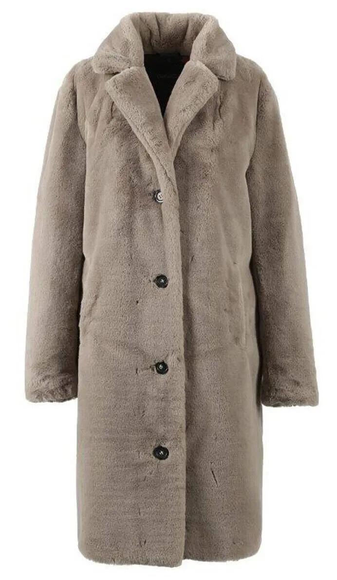 Long Dark Beige Faux Shearling Coat 64292