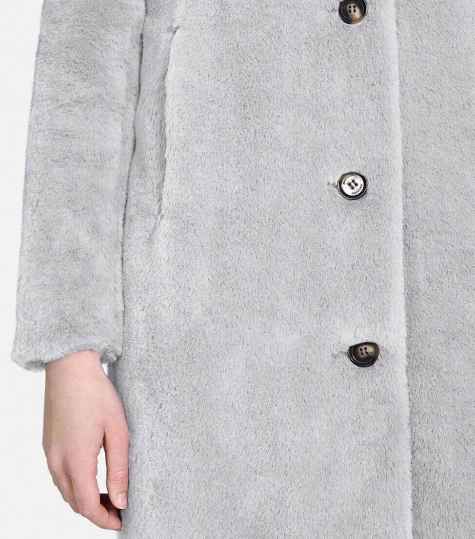 Long Light Gray Faux Shearling Coat “64292”