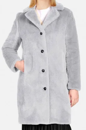 Long Light Gray Faux Shearling Coat “64292”