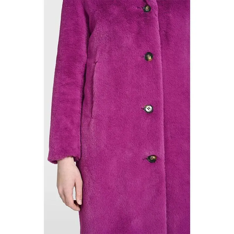 Long Purple Faux Shearling Coat 64292