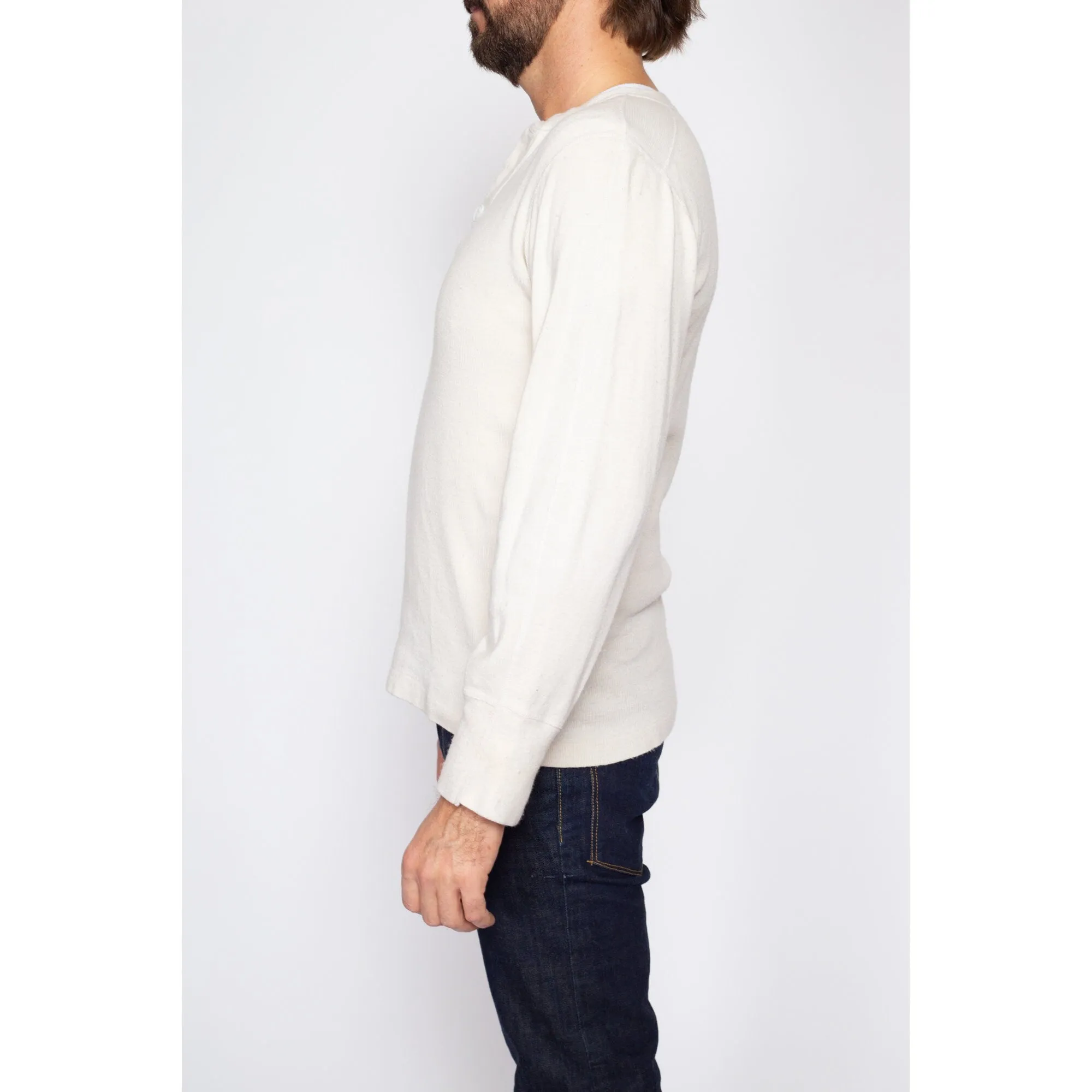 Medium 70s White Cotton Henley Thermal Shirt