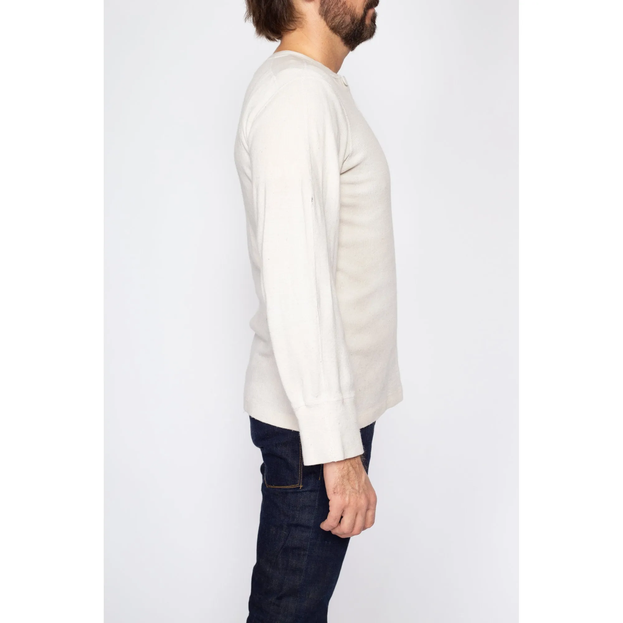 Medium 70s White Cotton Henley Thermal Shirt