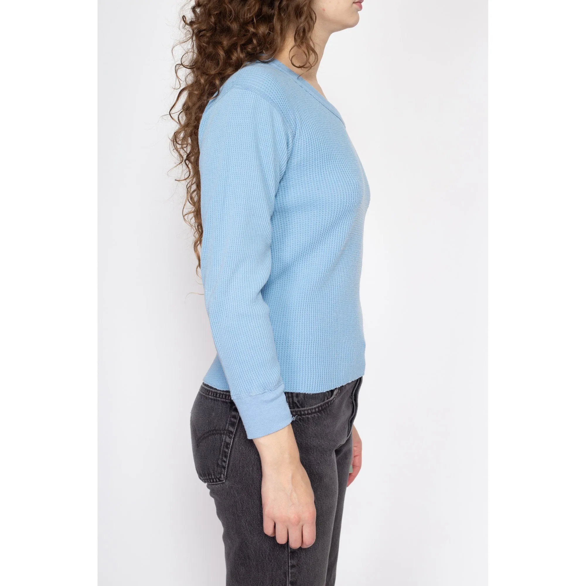 Medium 80s Baby Blue Waffle Knit Thermal Shirt