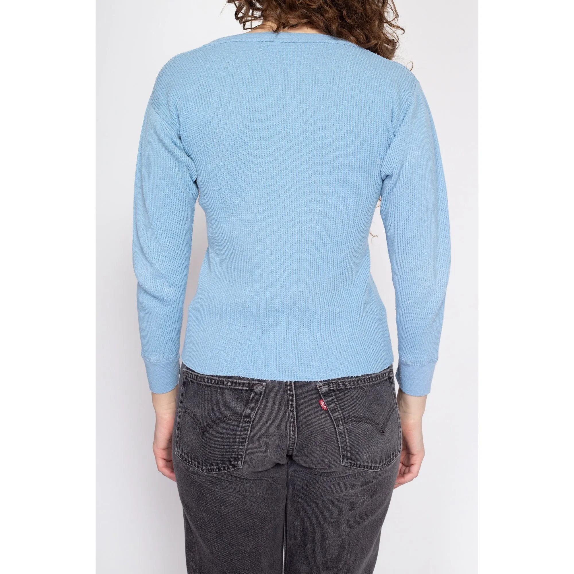 Medium 80s Baby Blue Waffle Knit Thermal Shirt