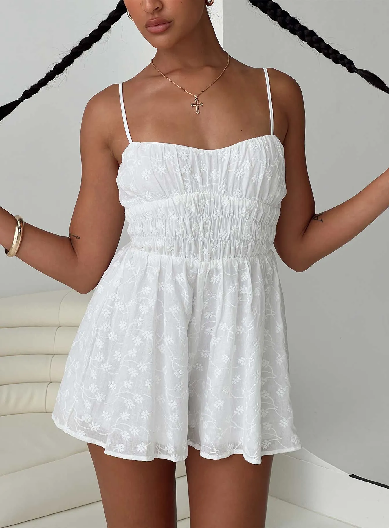 White Broderie Romper Melisande