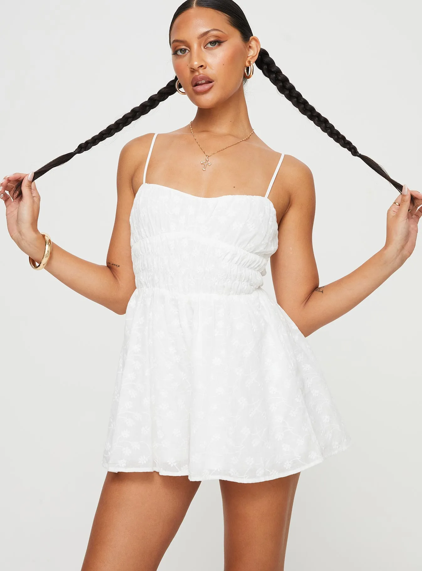 White Broderie Romper Melisande