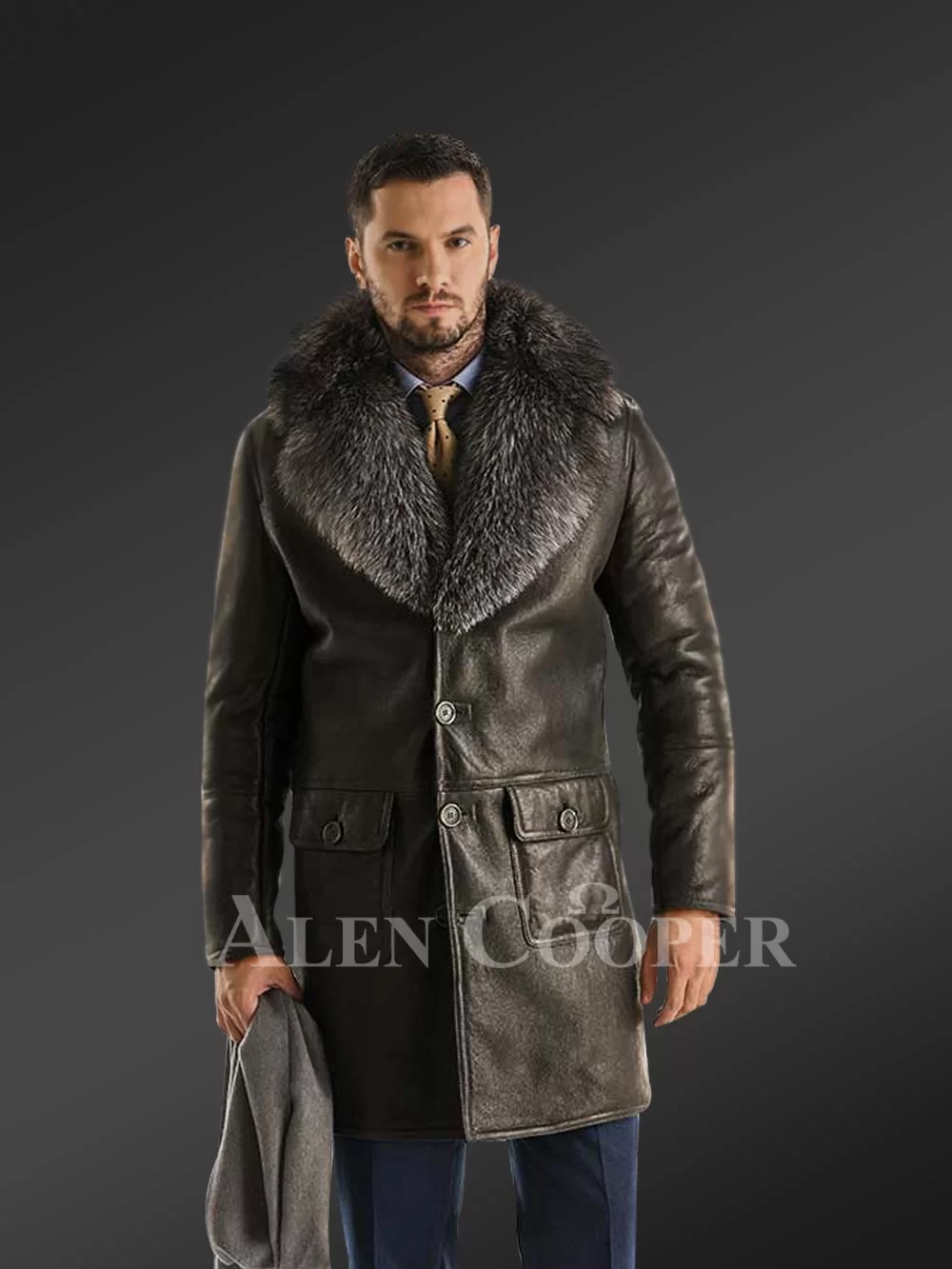 Authentic Men Shearling Coat Raccoon Fur Collar