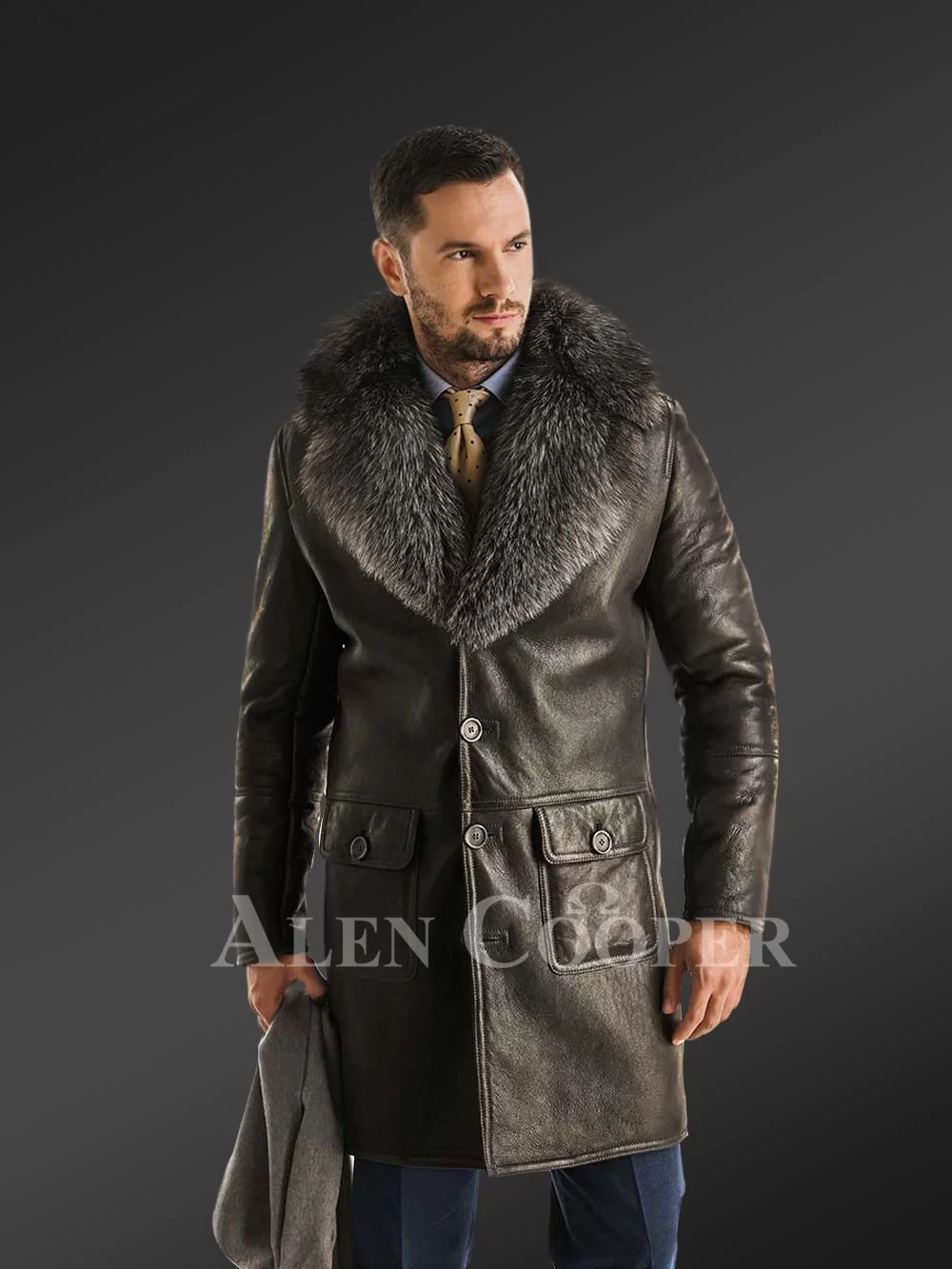 Authentic Men Shearling Coat Raccoon Fur Collar