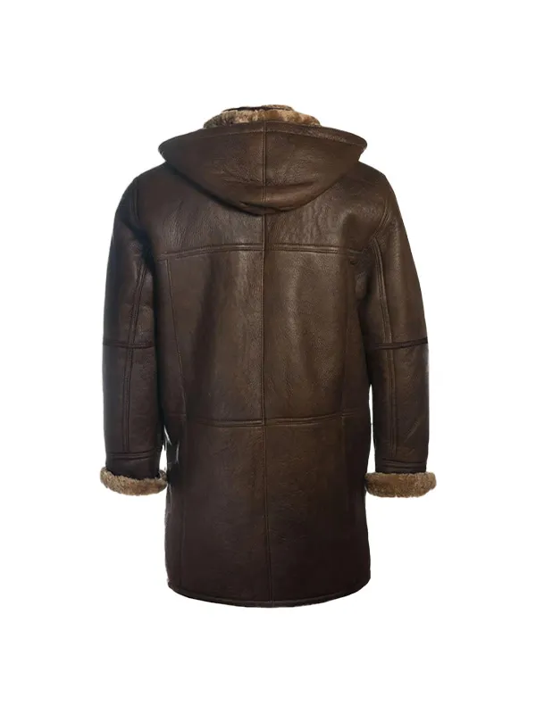 Brown Shearling Bomber Hoodie Coat;