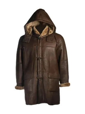 Brown Shearling Bomber Hoodie Coat;