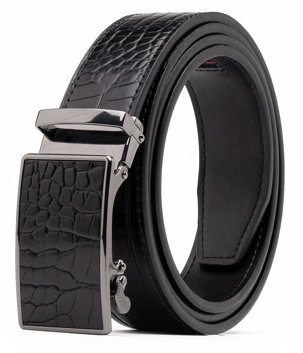 Men's Automatic Buckle Crocodile Design Leather Dress Belt