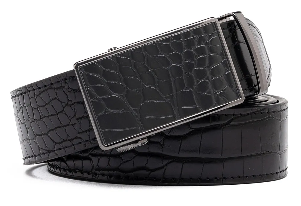 Men's Automatic Buckle Crocodile Design Leather Dress Belt