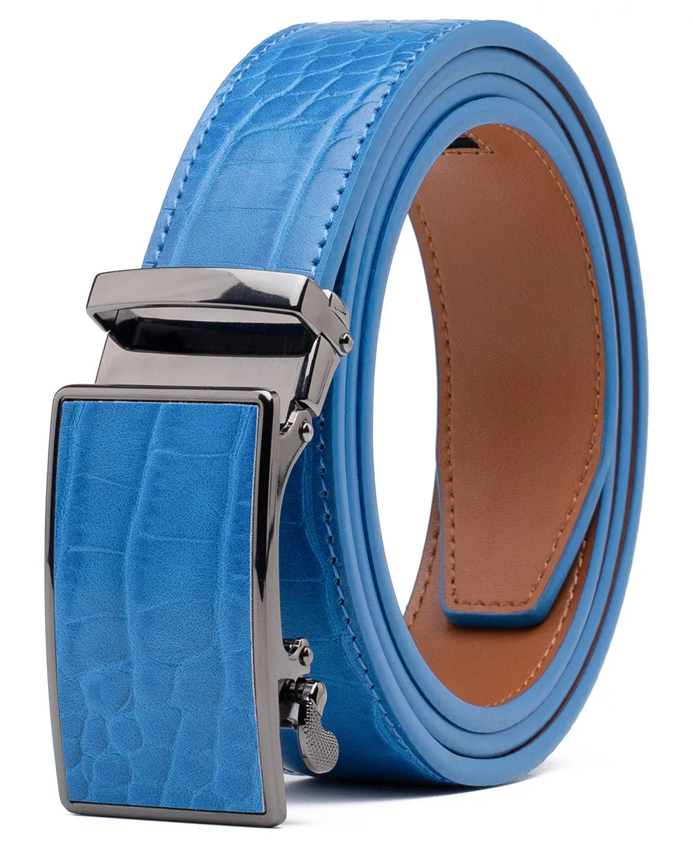 Men's Automatic Buckle Crocodile Design Leather Dress Belt