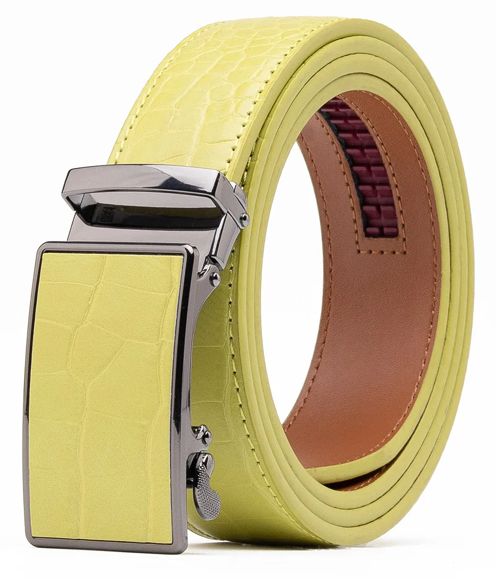 Men's Automatic Buckle Crocodile Design Leather Dress Belt