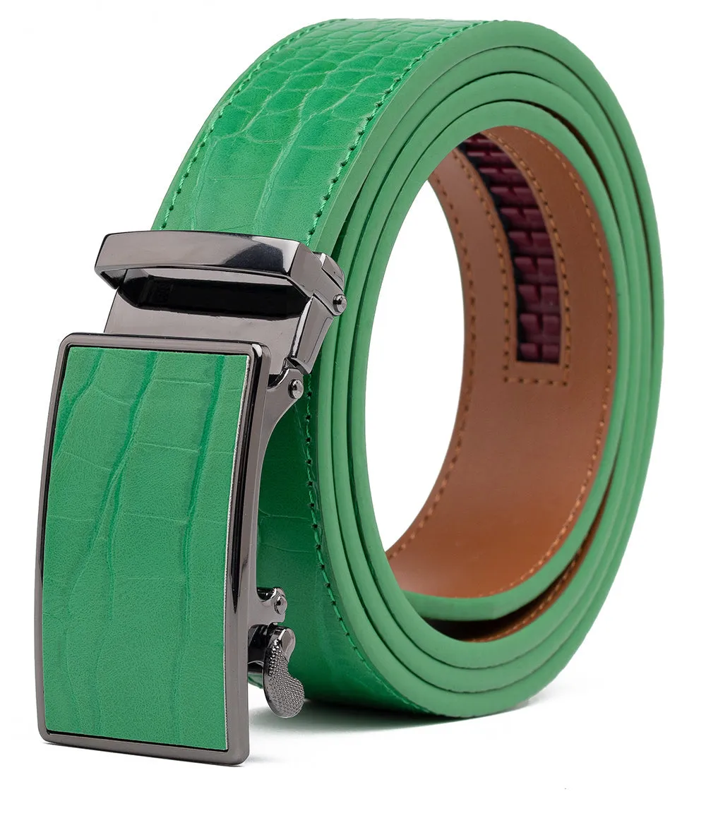 Men's Automatic Buckle Crocodile Design Leather Dress Belt