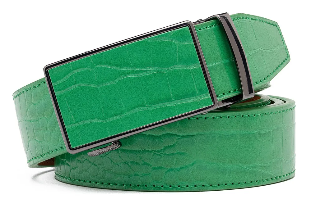 Men's Automatic Buckle Crocodile Design Leather Dress Belt