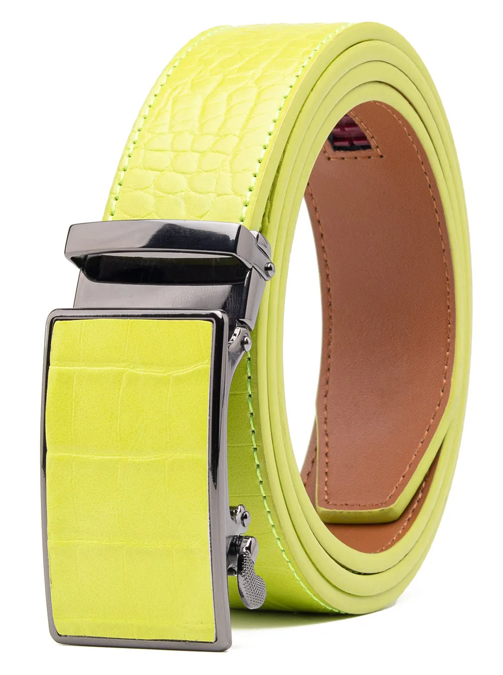 Men's Automatic Buckle Crocodile Design Leather Dress Belt