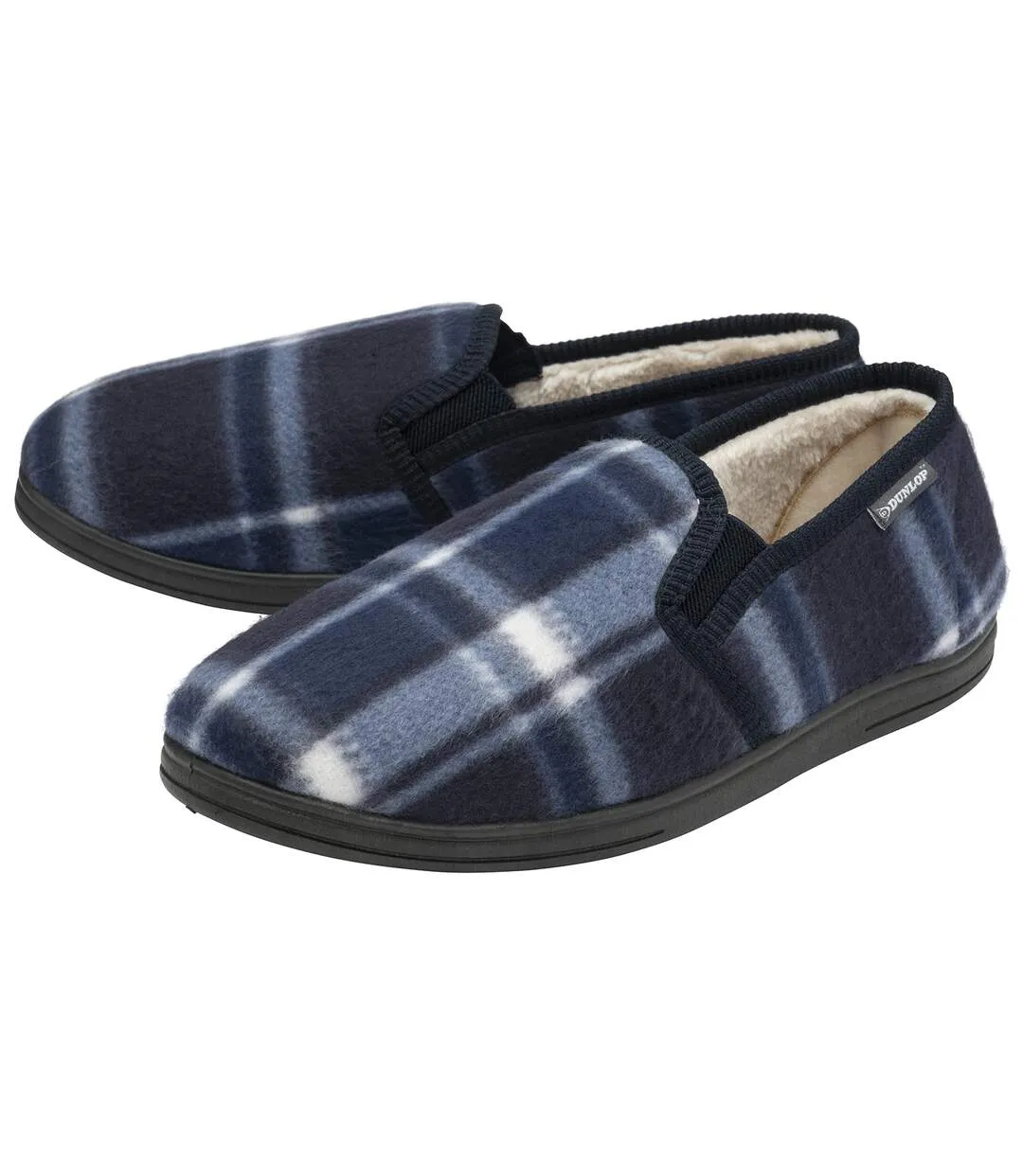 Mens Dunlop Plaid Checkered Slip-On Fleece Slippers