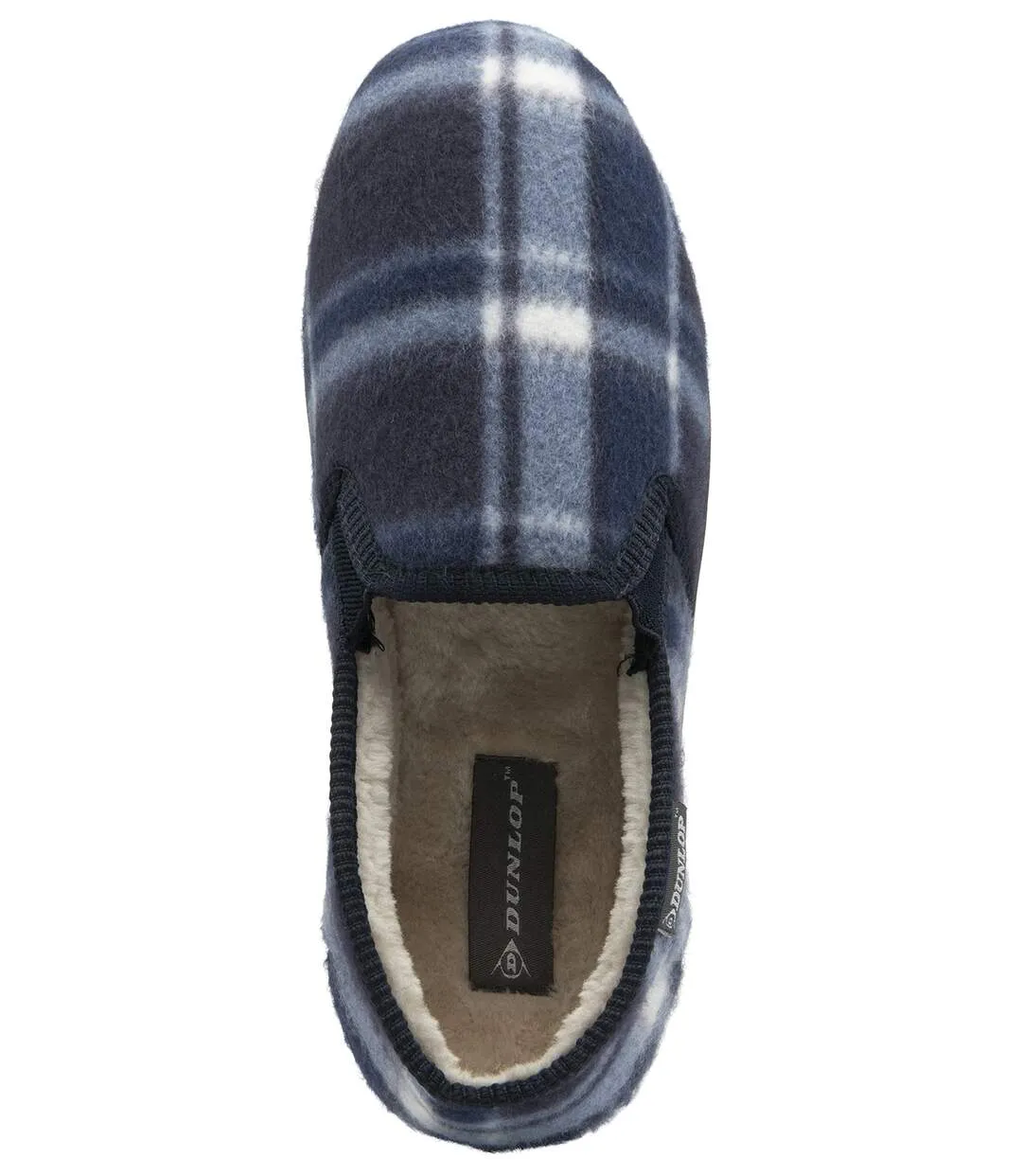 Mens Dunlop Plaid Checkered Slip-On Fleece Slippers