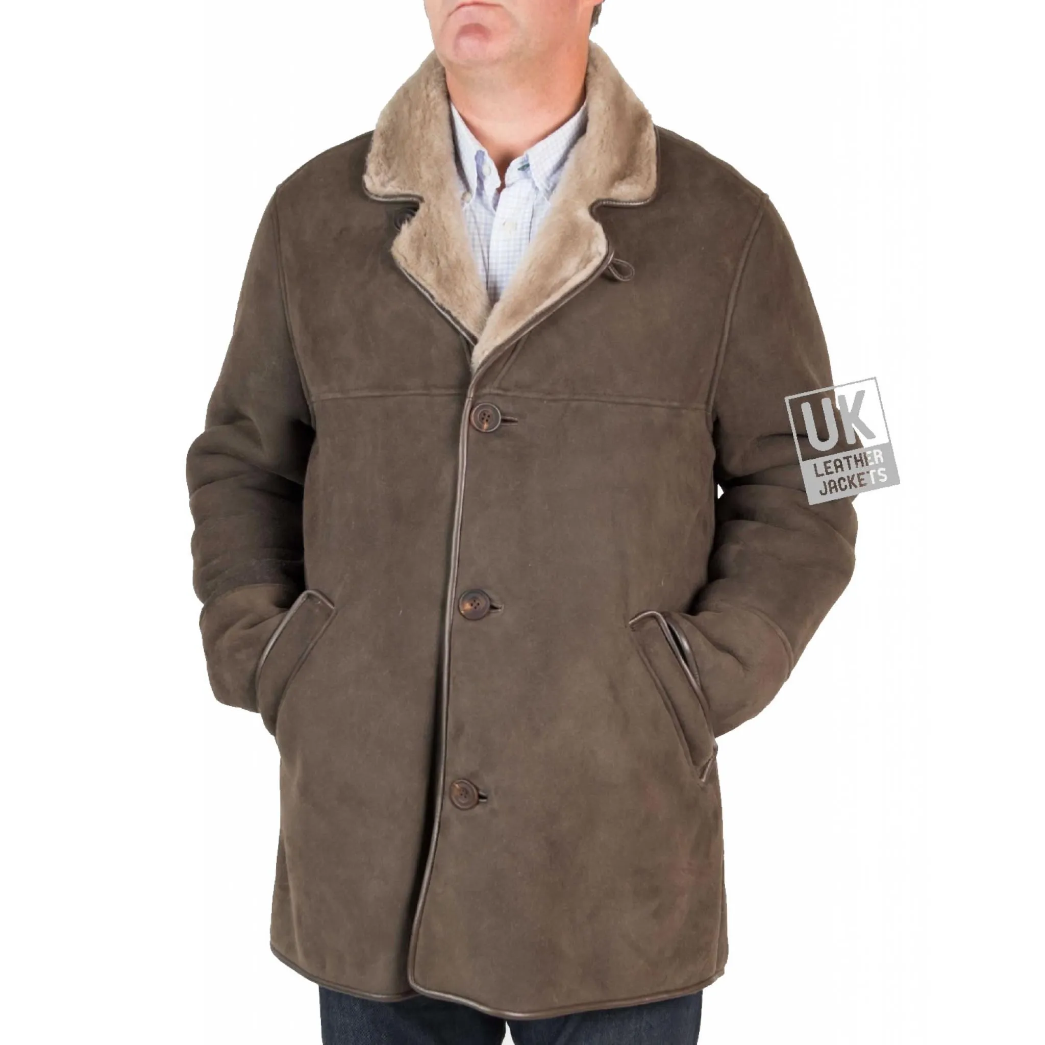 High-Quality Mens Grey Shearling Sheepskin Coat