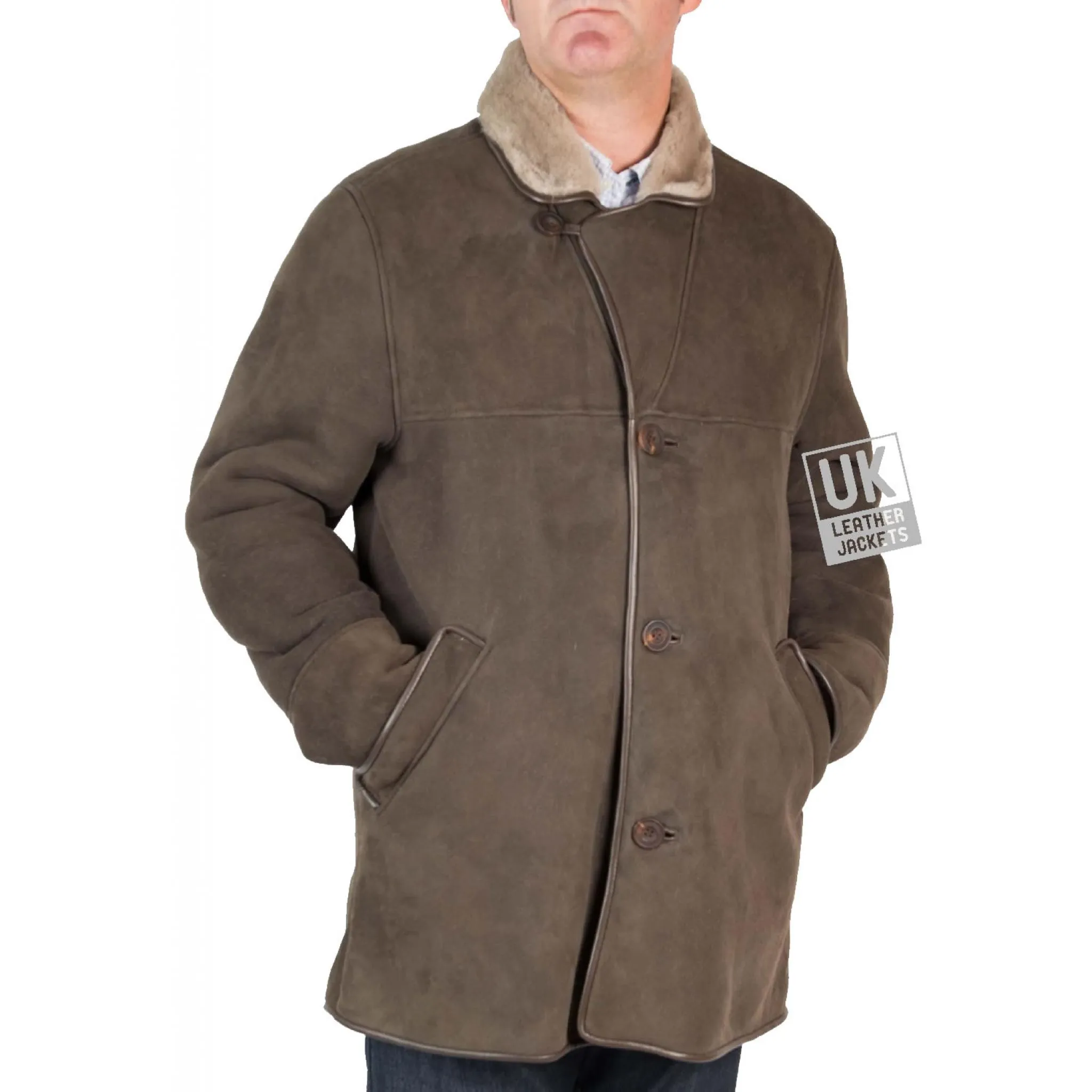 High-Quality Mens Grey Shearling Sheepskin Coat