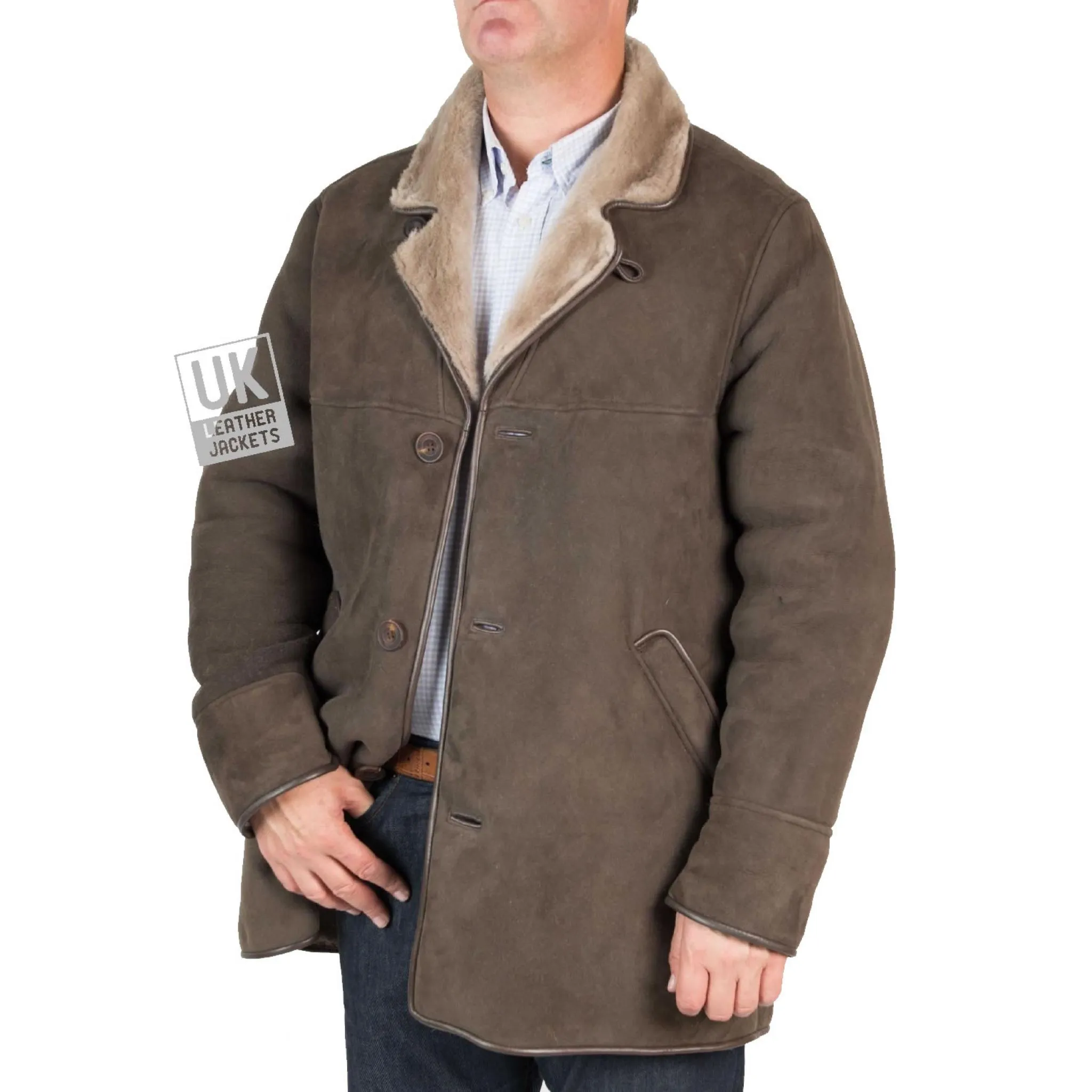 High-Quality Mens Grey Shearling Sheepskin Coat