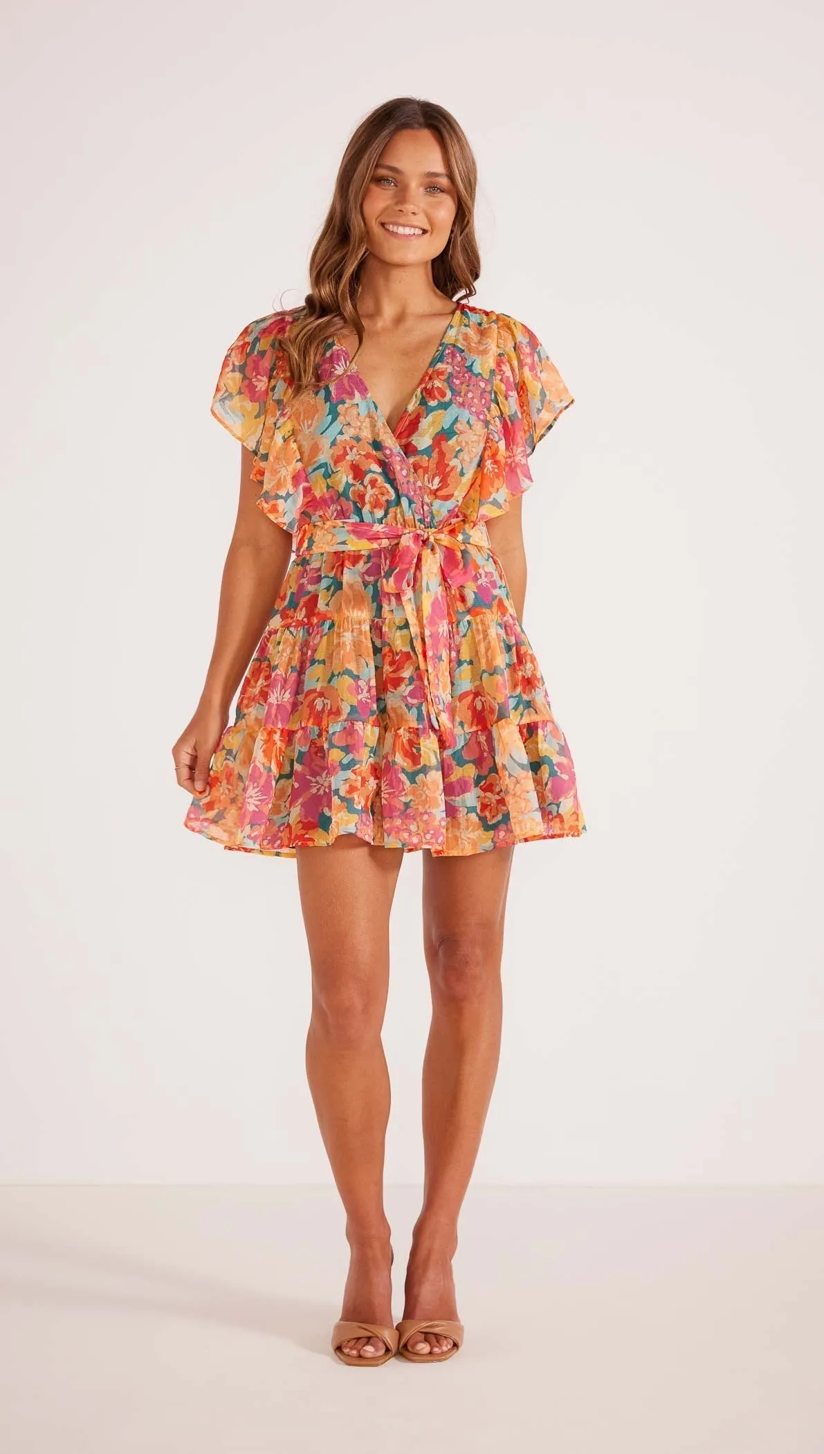 Pink Floral Flutter Mini Dress