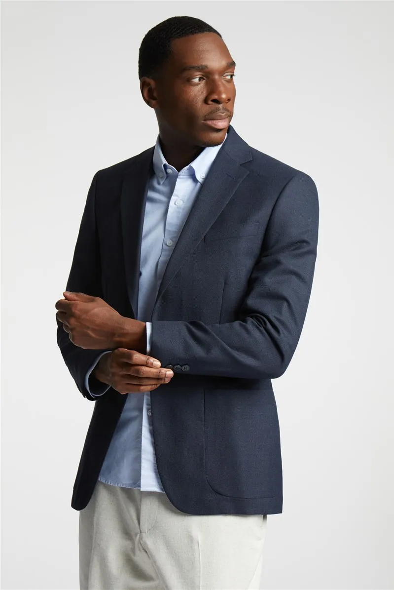 Navy Hopsack Wool Blazer