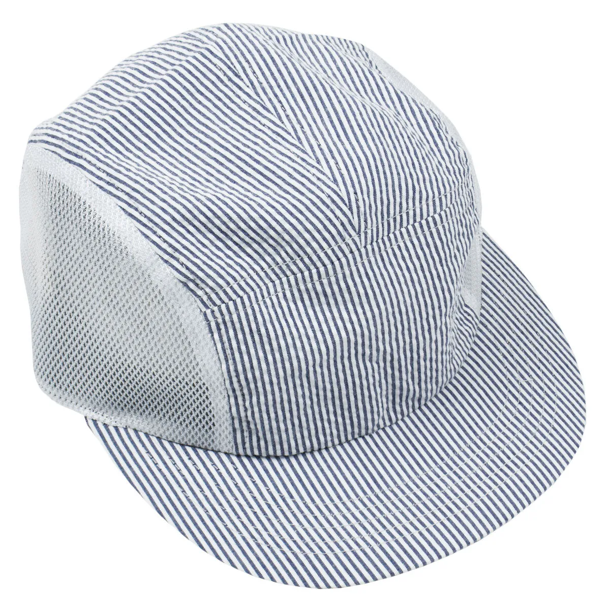 Navy Stripe Seersucker Mesh Jet Cap by cableami