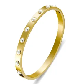 Crystal Pearl Gold Bangle