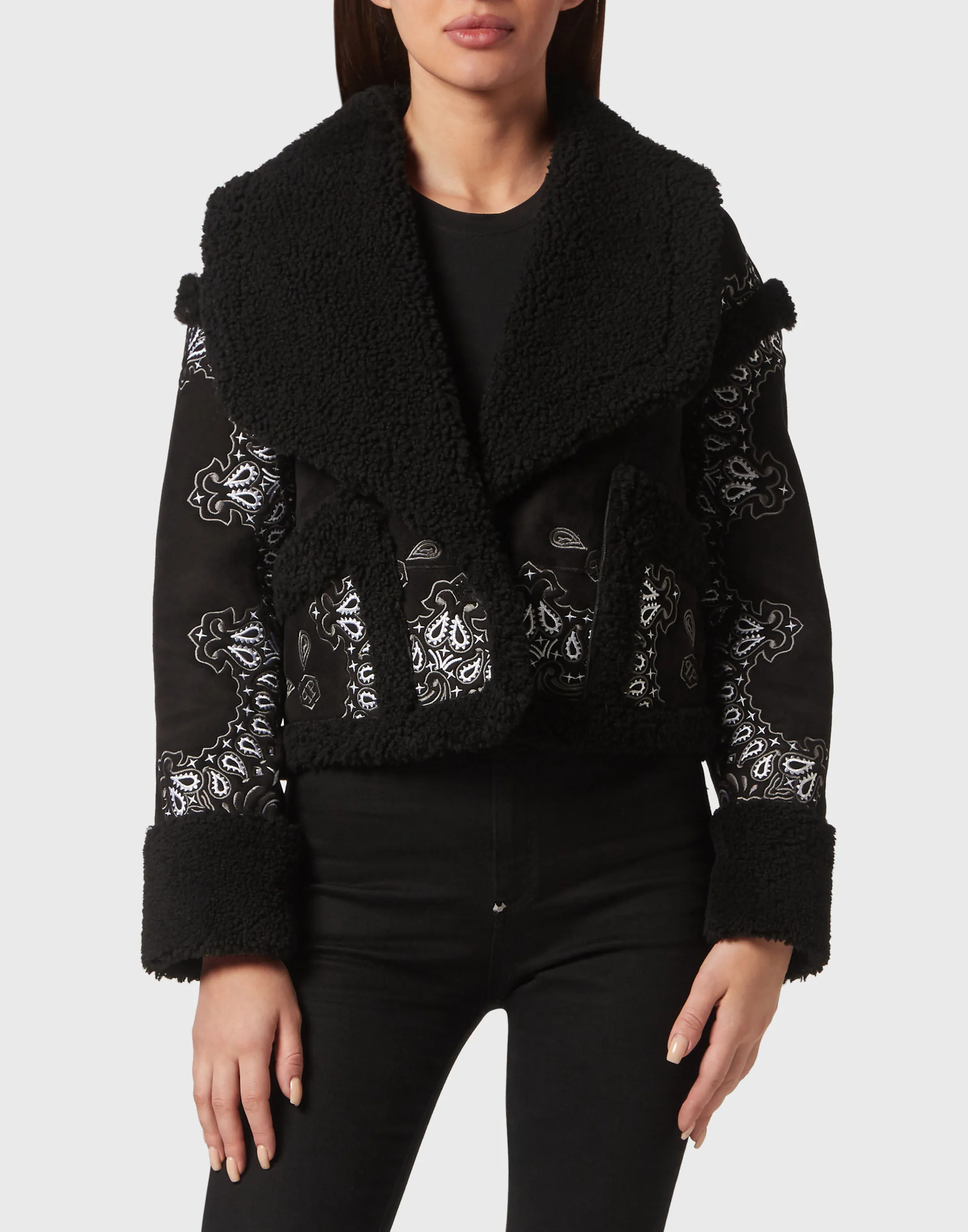 PHILIPP PLEIN Shearling Coat with Paisley Bandana