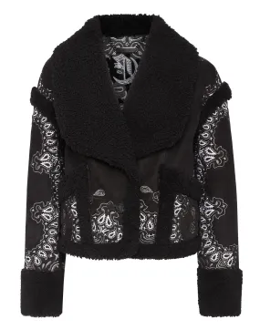 PHILIPP PLEIN Shearling Coat with Paisley Bandana