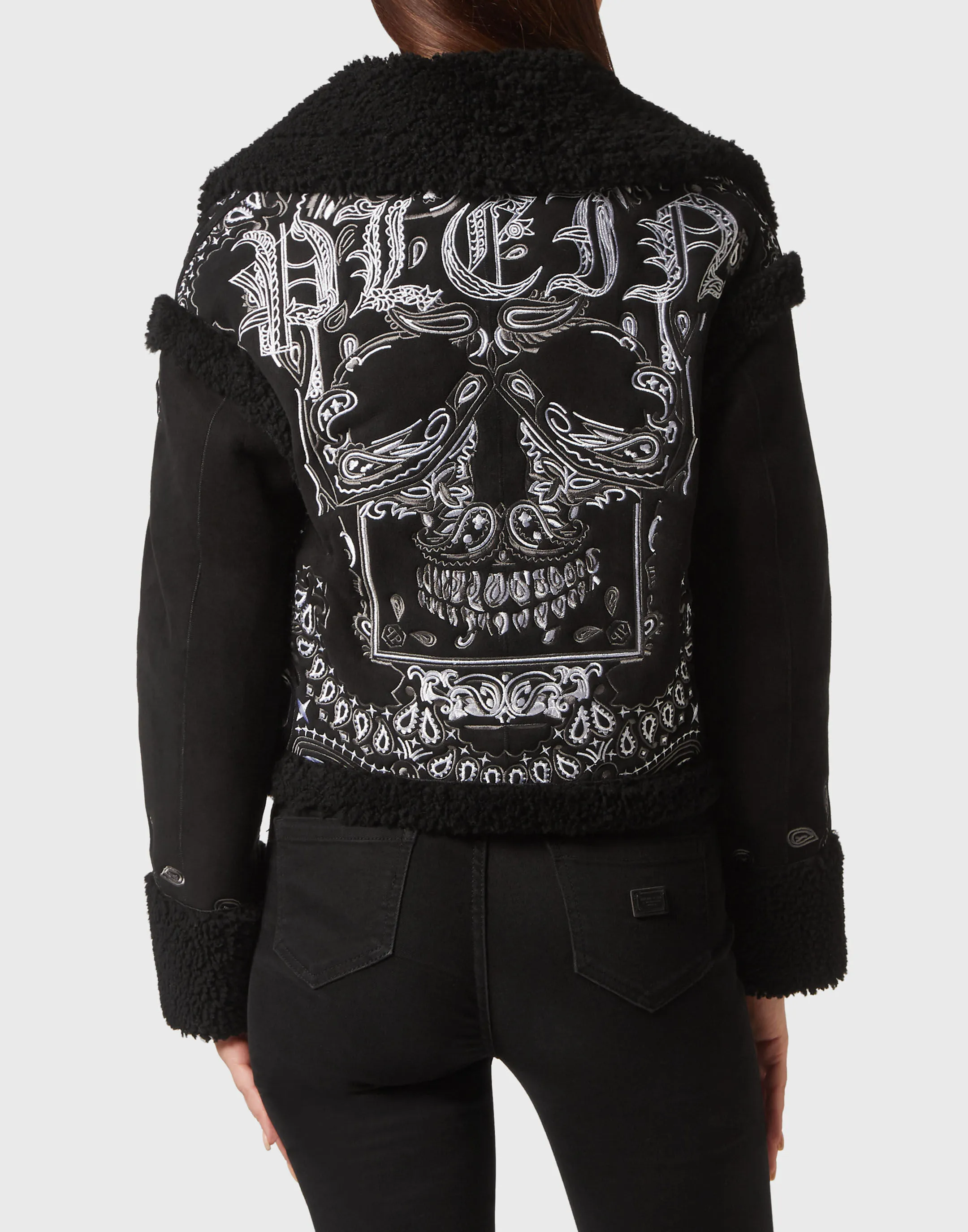 PHILIPP PLEIN Shearling Coat with Paisley Bandana