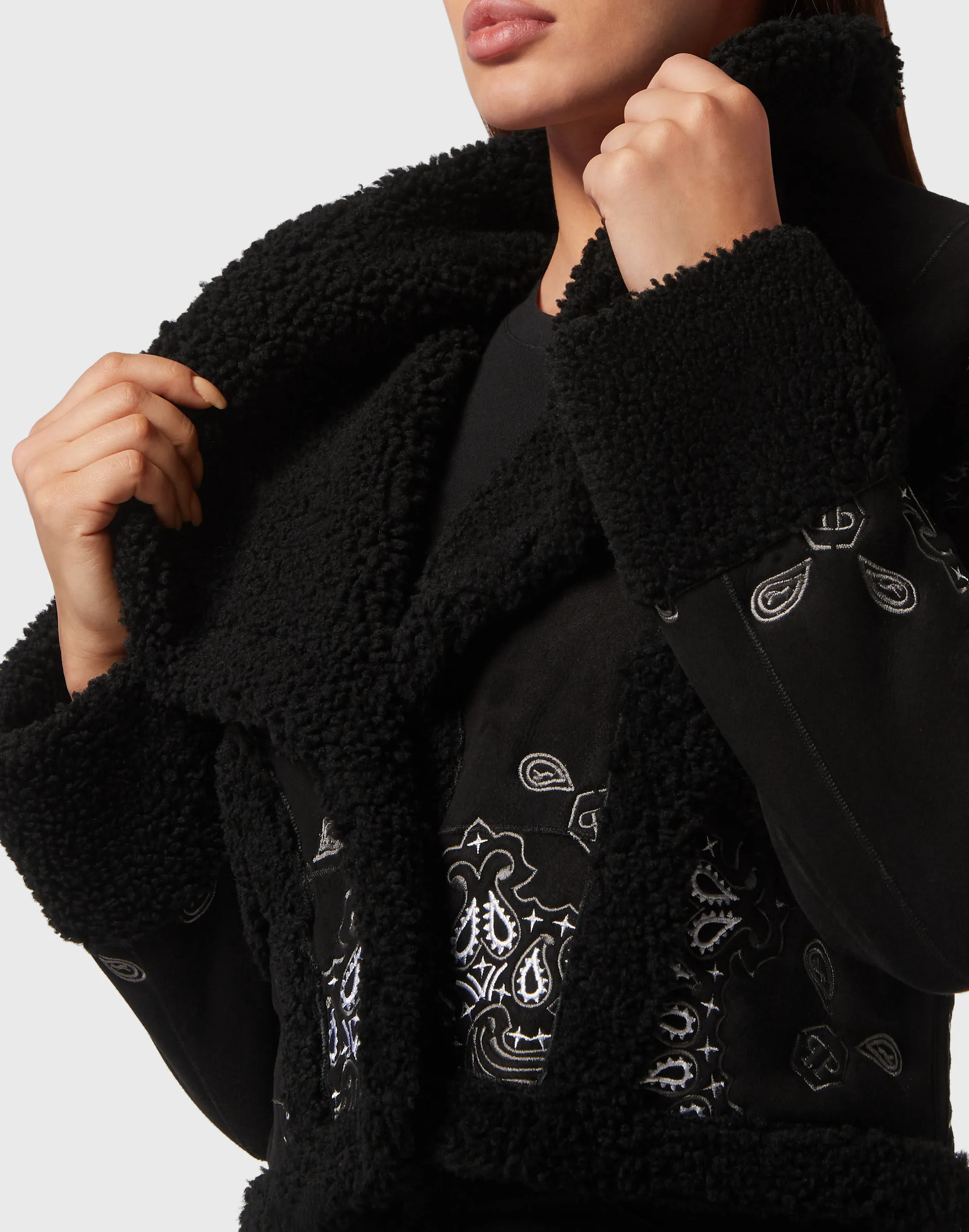 PHILIPP PLEIN Shearling Coat with Paisley Bandana