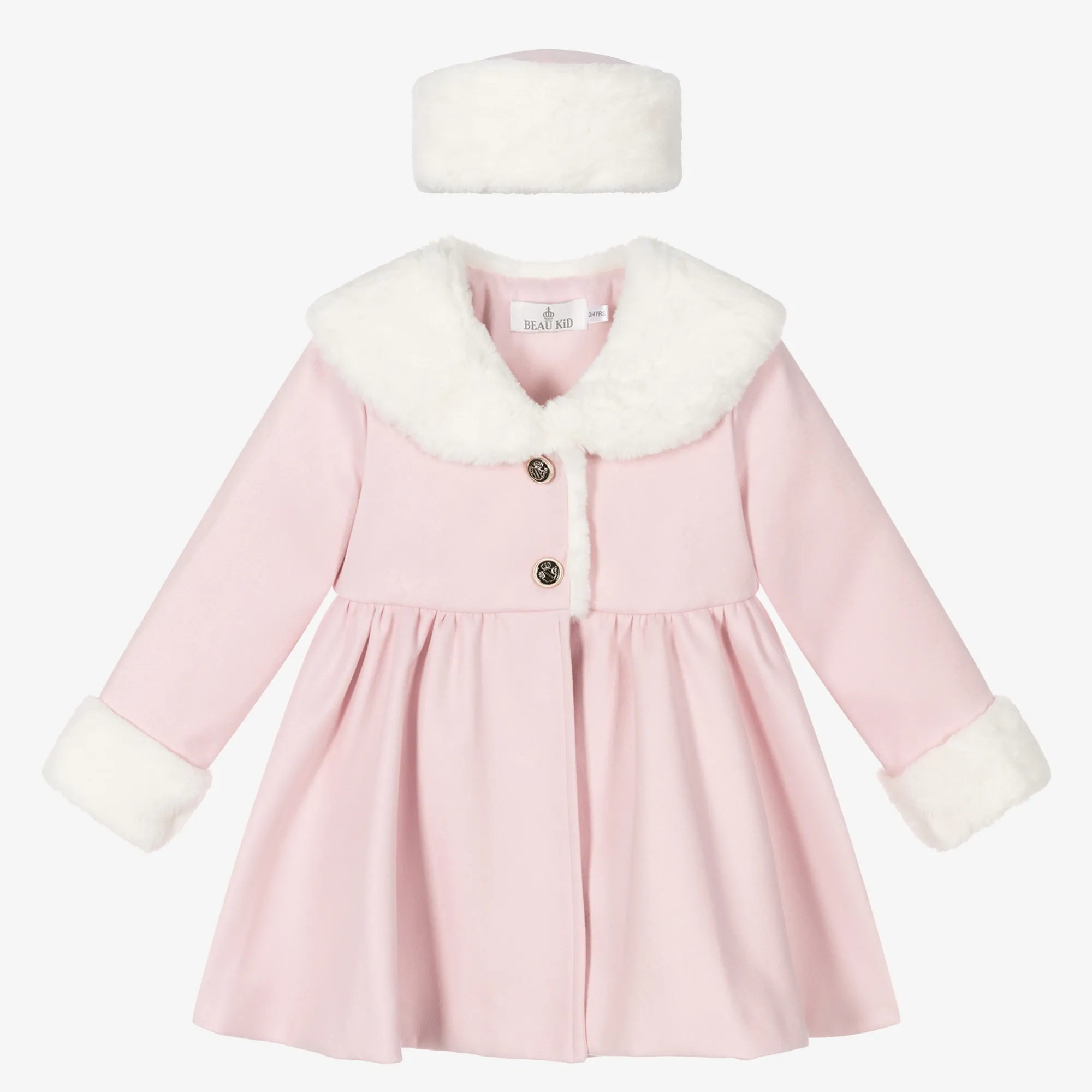 Pink Faux Fur Coat and Hat for Girls