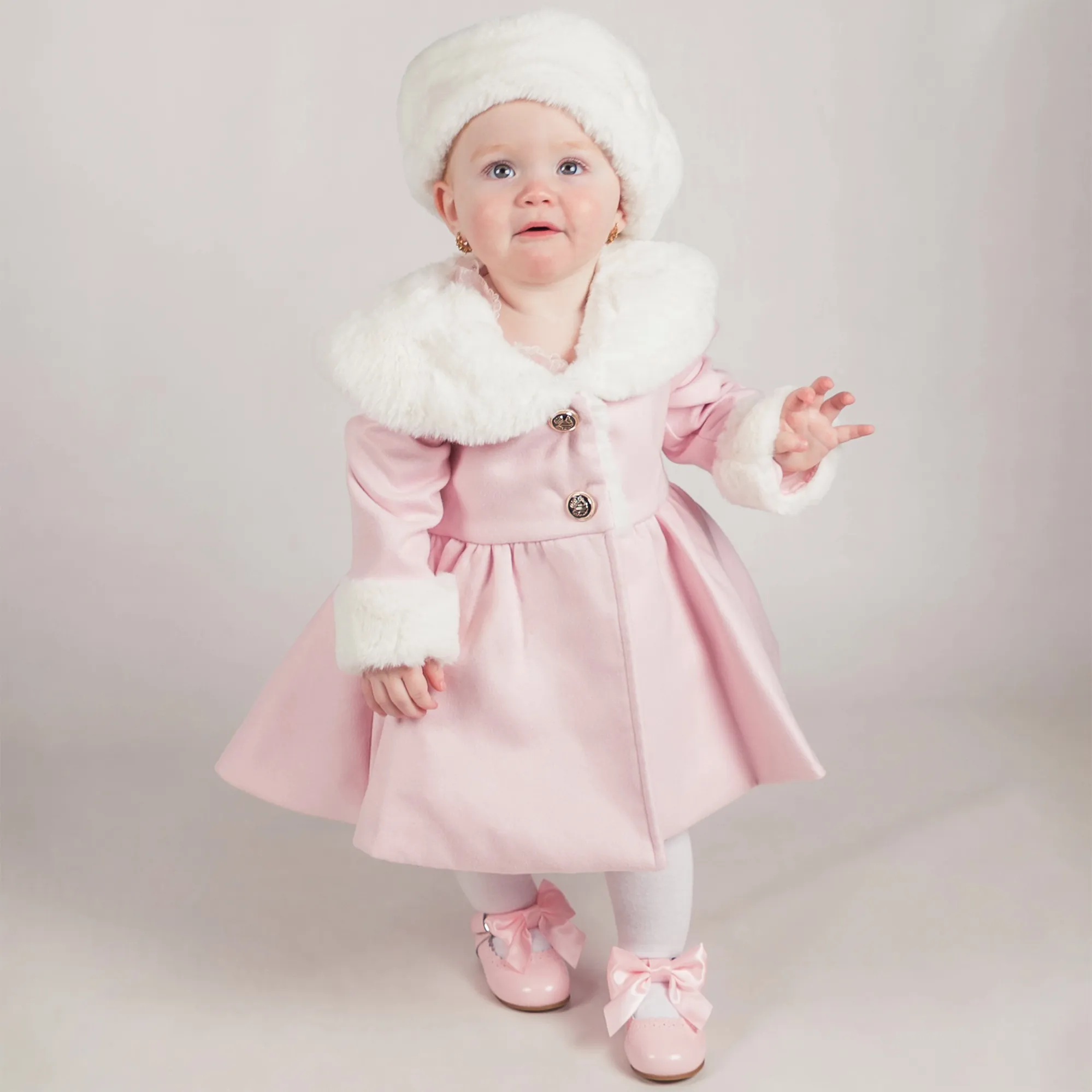 Pink Faux Fur Coat and Hat for Girls